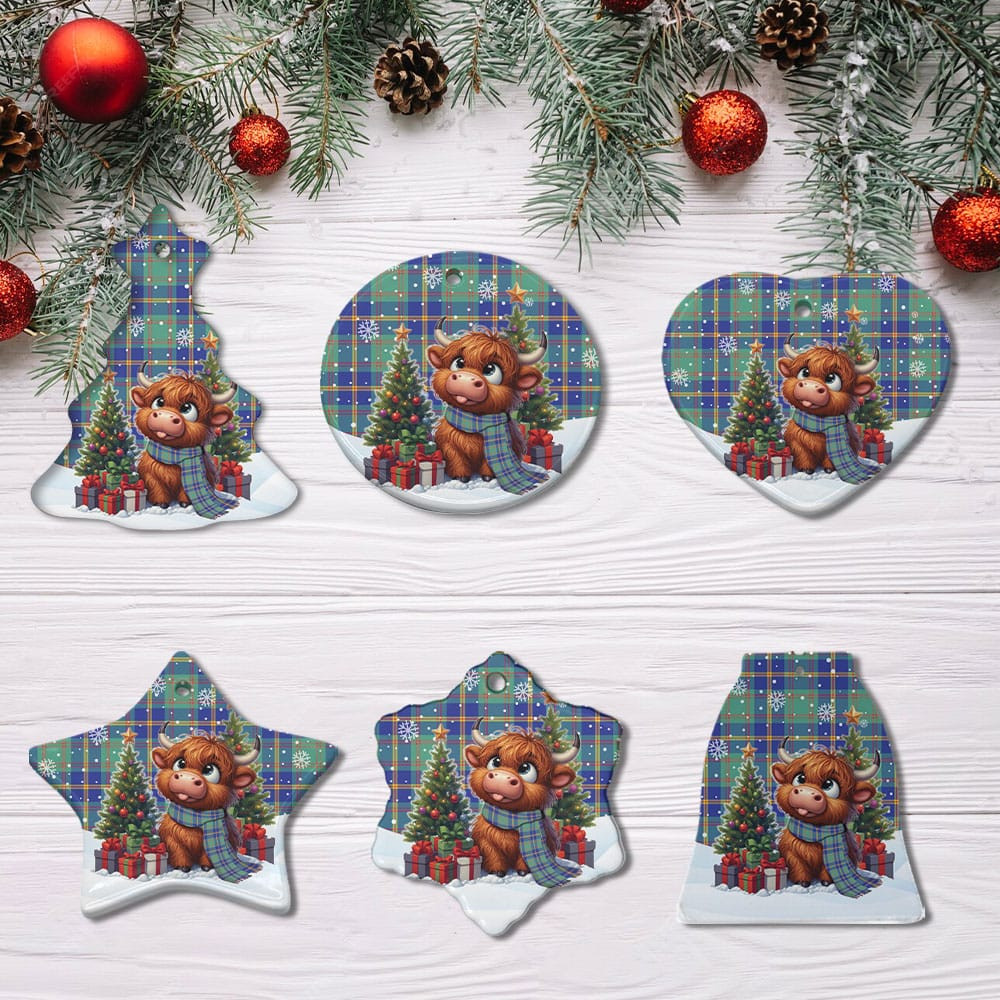 ScotsTee Shop Scottish US Marine Clan Tartan Ceramic Ornament Cute Highland Cow Christmas