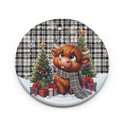 ScotsTee Shop Scottish Scott Black & White Ancient Clan Tartan Ceramic Ornament Cute Highland Cow Christmas