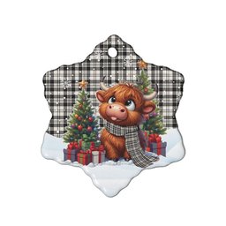 ScotsTee Shop Scottish Scott Black & White Ancient Clan Tartan Ceramic Ornament Cute Highland Cow Christmas