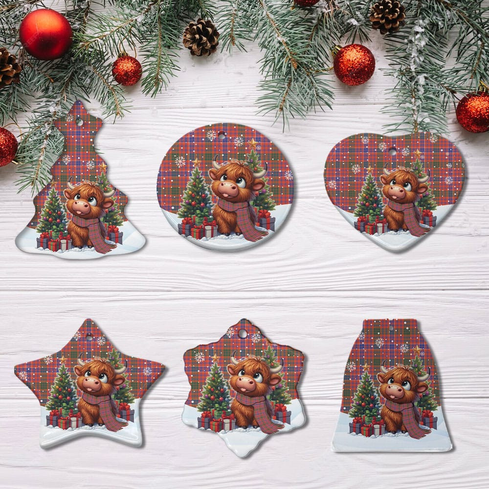 ScotsTee Shop Scottish MacRae Ancient Clan Tartan Ceramic Ornament Cute Highland Cow Christmas