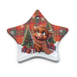 ScotsTee Shop Scottish MacNab Ancient Clan Tartan Ceramic Ornament Cute Highland Cow Christmas