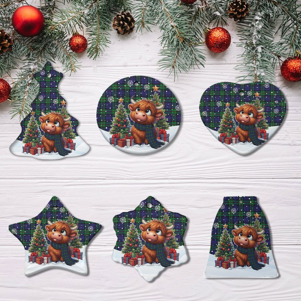 ScotsTee Shop Scottish MacKinlay Modern Clan Tartan Ceramic Ornament Cute Highland Cow Christmas