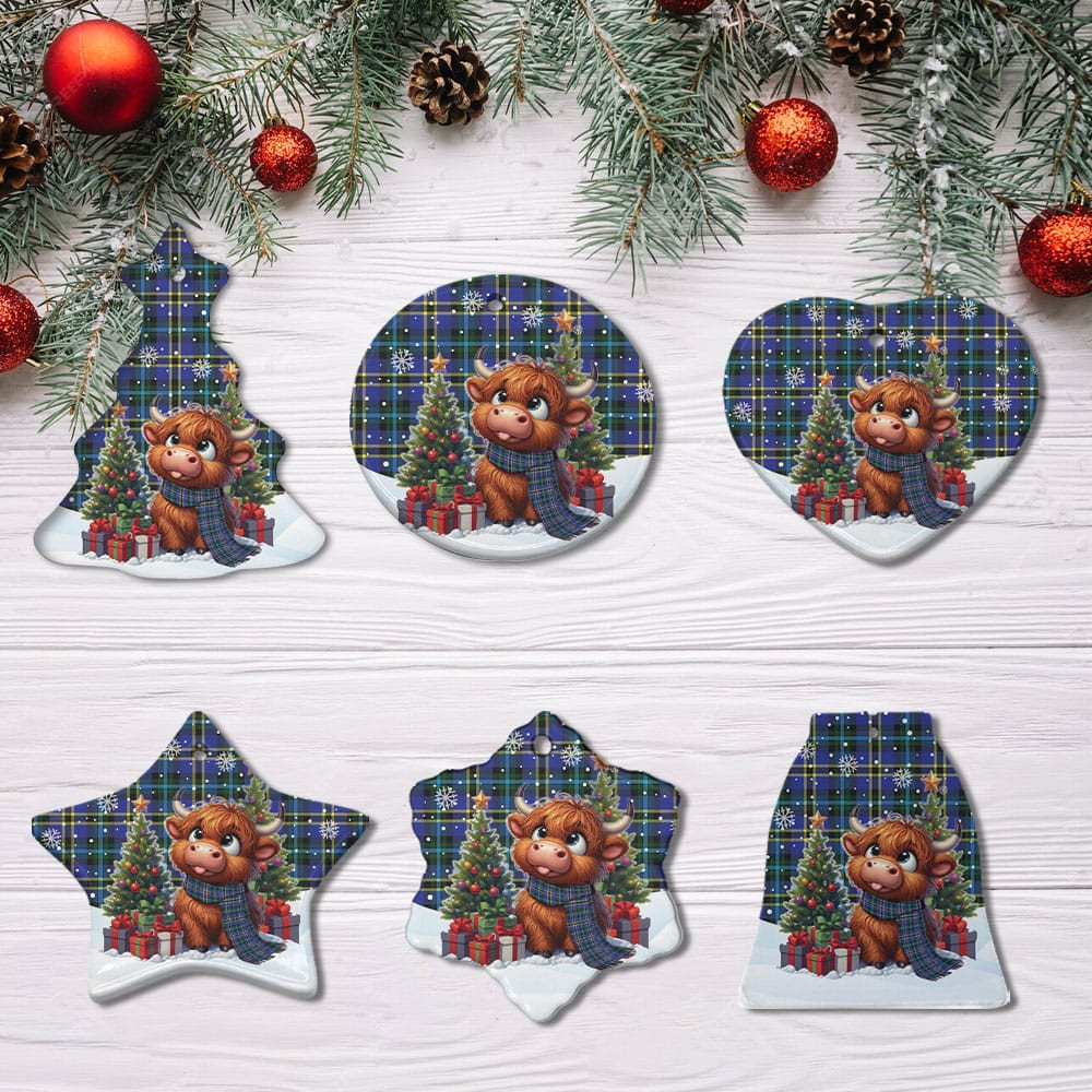 ScotsTee Shop Scottish Weir Modern Clan Tartan Ceramic Ornament Cute Highland Cow Christmas