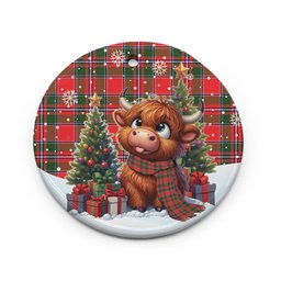 ScotsTee Shop Scottish Spens Modern Clan Tartan Ceramic Ornament Cute Highland Cow Christmas
