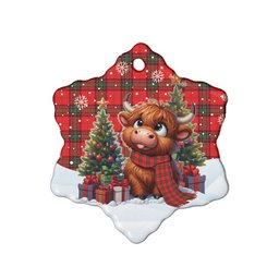 ScotsTee Shop Scottish Seton Modern Clan Tartan Ceramic Ornament Cute Highland Cow Christmas