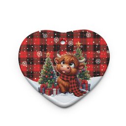 ScotsTee Shop Scottish Wemyss Modern Clan Tartan Ceramic Ornament Cute Highland Cow Christmas