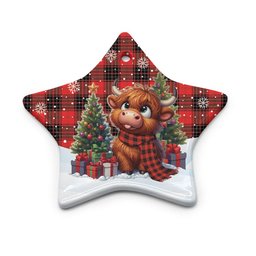 ScotsTee Shop Scottish Wemyss Modern Clan Tartan Ceramic Ornament Cute Highland Cow Christmas