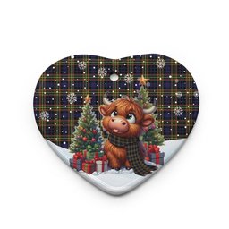 ScotsTee Shop Scottish MacLellan Modern Clan Tartan Ceramic Ornament Cute Highland Cow Christmas
