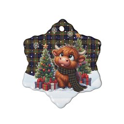 ScotsTee Shop Scottish MacLellan Modern Clan Tartan Ceramic Ornament Cute Highland Cow Christmas