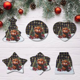 ScotsTee Shop Scottish MacLellan Modern Clan Tartan Ceramic Ornament Cute Highland Cow Christmas
