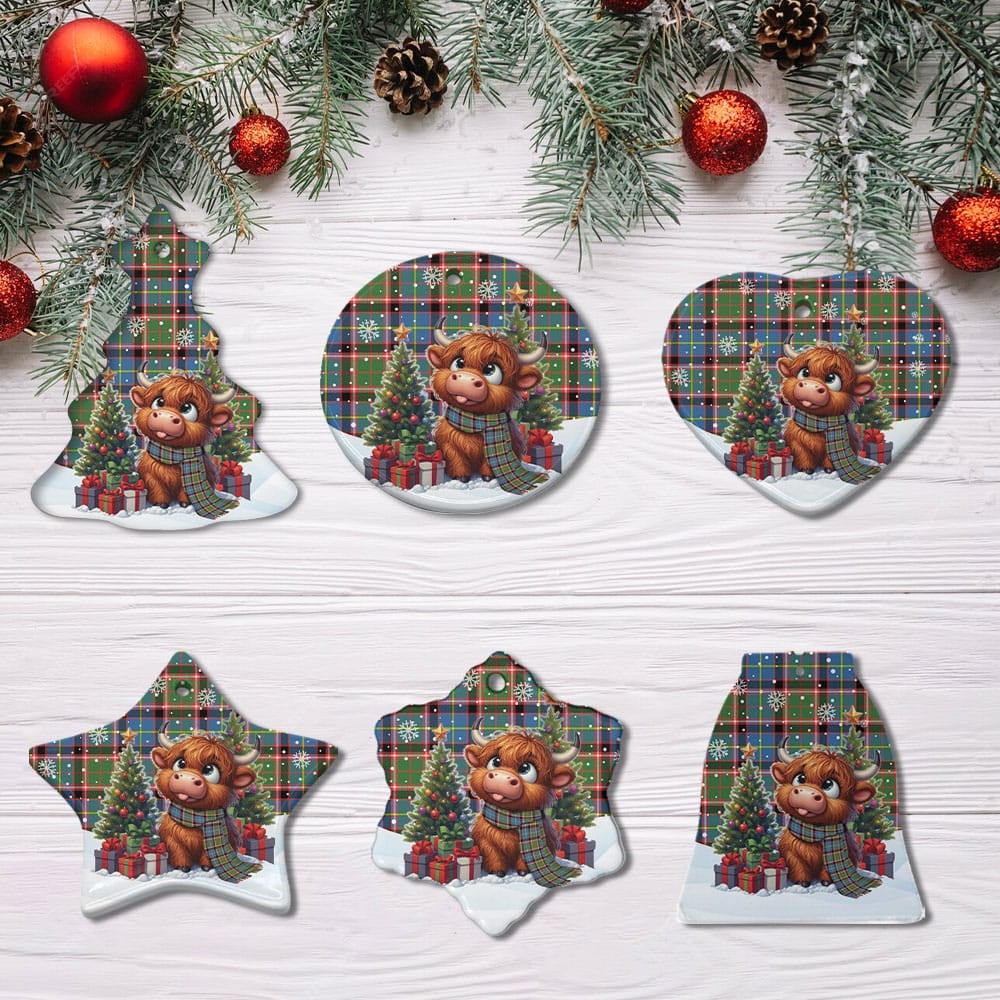 ScotsTee Shop Scottish Stirling & Bannockburn District Clan Tartan Ceramic Ornament Cute Highland Cow Christmas