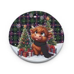 ScotsTee Shop Scottish Urquhart Modern Clan Tartan Ceramic Ornament Cute Highland Cow Christmas