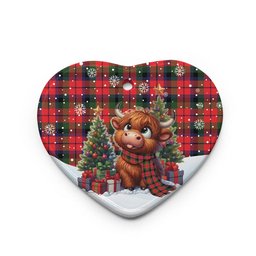ScotsTee Shop Scottish MacNaughton Modern Clan Tartan Ceramic Ornament Cute Highland Cow Christmas