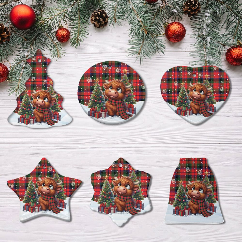 ScotsTee Shop Scottish MacNaughton Modern Clan Tartan Ceramic Ornament Cute Highland Cow Christmas