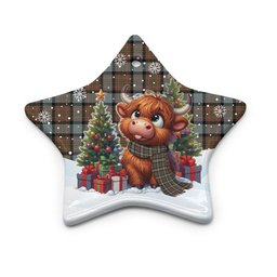 ScotsTee Shop Scottish MacLaren Weathered Clan Tartan Ceramic Ornament Cute Highland Cow Christmas