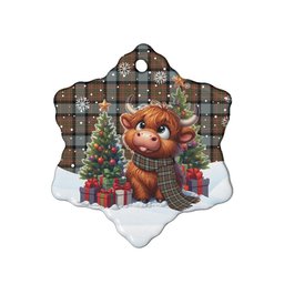 ScotsTee Shop Scottish MacLaren Weathered Clan Tartan Ceramic Ornament Cute Highland Cow Christmas