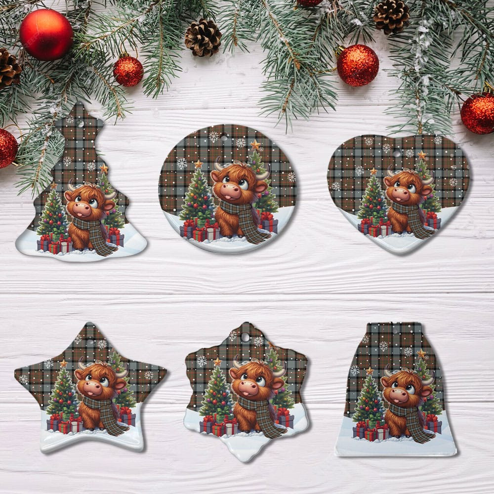 ScotsTee Shop Scottish MacLaren Weathered Clan Tartan Ceramic Ornament Cute Highland Cow Christmas