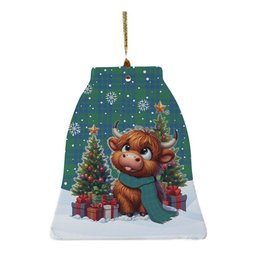 ScotsTee Shop Scottish Montgomery Ancient Clan Tartan Ceramic Ornament Cute Highland Cow Christmas
