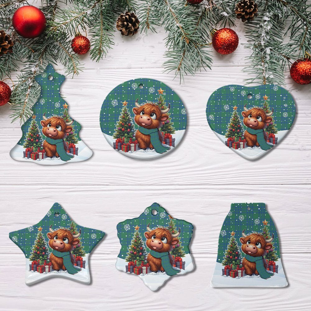 ScotsTee Shop Scottish Montgomery Ancient Clan Tartan Ceramic Ornament Cute Highland Cow Christmas
