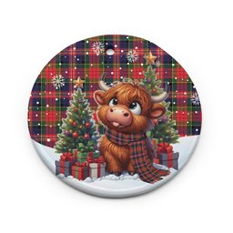 ScotsTee Shop Scottish MacPherson Modern Clan Tartan Ceramic Ornament Cute Highland Cow Christmas