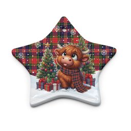 ScotsTee Shop Scottish MacPherson Modern Clan Tartan Ceramic Ornament Cute Highland Cow Christmas