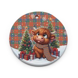 ScotsTee Shop Scottish Robertson Ancient Clan Tartan Ceramic Ornament Cute Highland Cow Christmas