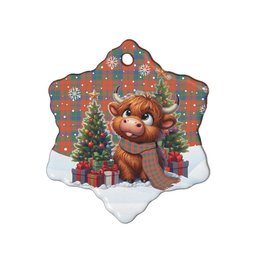 ScotsTee Shop Scottish Robertson Ancient Clan Tartan Ceramic Ornament Cute Highland Cow Christmas