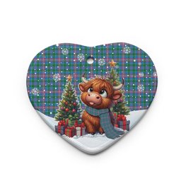ScotsTee Shop Scottish Pitcairn Hunting Clan Tartan Ceramic Ornament Cute Highland Cow Christmas