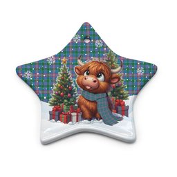 ScotsTee Shop Scottish Pitcairn Hunting Clan Tartan Ceramic Ornament Cute Highland Cow Christmas