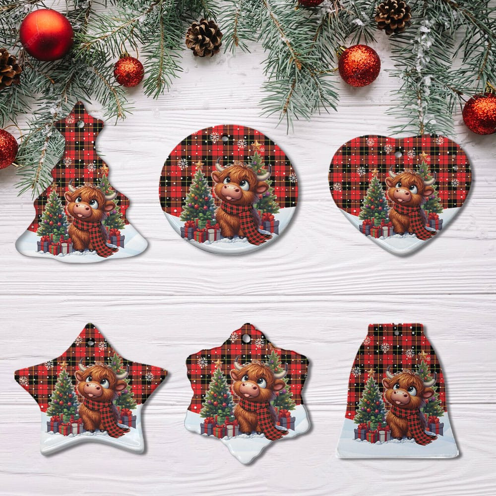 ScotsTee Shop Scottish Wallace Hunting - Red Clan Tartan Ceramic Ornament Cute Highland Cow Christmas