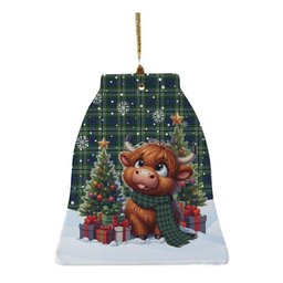 ScotsTee Shop Scottish Tweedside District Clan Tartan Ceramic Ornament Cute Highland Cow Christmas