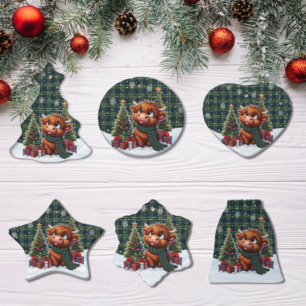 ScotsTee Shop Scottish Tweedside District Clan Tartan Ceramic Ornament Cute Highland Cow Christmas