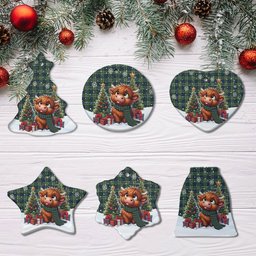 ScotsTee Shop Scottish Tweedside District Clan Tartan Ceramic Ornament Cute Highland Cow Christmas