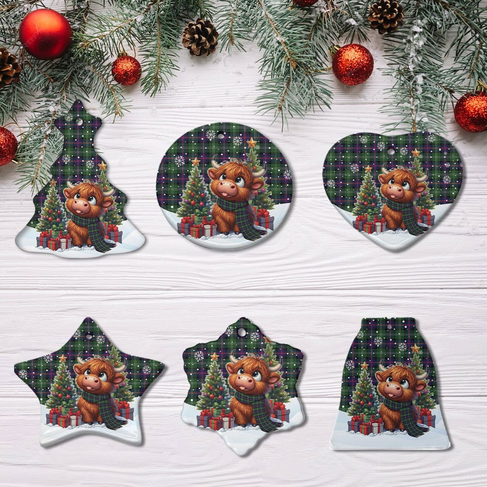 ScotsTee Shop Scottish Sutherland Modern Clan Tartan Ceramic Ornament Cute Highland Cow Christmas