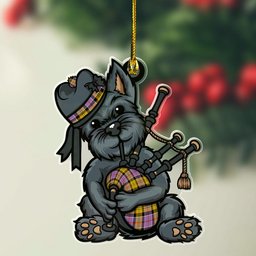 ScotsTee Shop Scottish Culloden Ancient Clan Tartan Ornament ScotsTee Shop Scottish Terrier Plays The Bagpipes