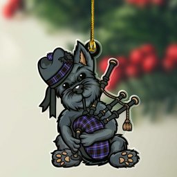 ScotsTee Shop Scottish Dunlop Modern Clan Tartan Ornament ScotsTee Shop Scottish Terrier Plays The Bagpipes