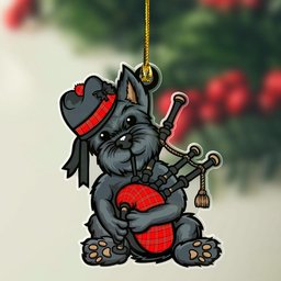 ScotsTee Shop Scottish Burnett Modern Clan Tartan Ornament ScotsTee Shop Scottish Terrier Plays The Bagpipes