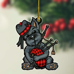 ScotsTee Shop Scottish MacIver Modern Clan Tartan Ornament ScotsTee Shop Scottish Terrier Plays The Bagpipes