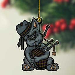 ScotsTee Shop Scottish MacLellan Modern Clan Tartan Ornament ScotsTee Shop Scottish Terrier Plays The Bagpipes