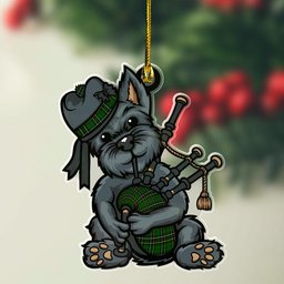 ScotsTee Shop Scottish MacAlpine Modern Clan Tartan Ornament ScotsTee Shop Scottish Terrier Plays The Bagpipes