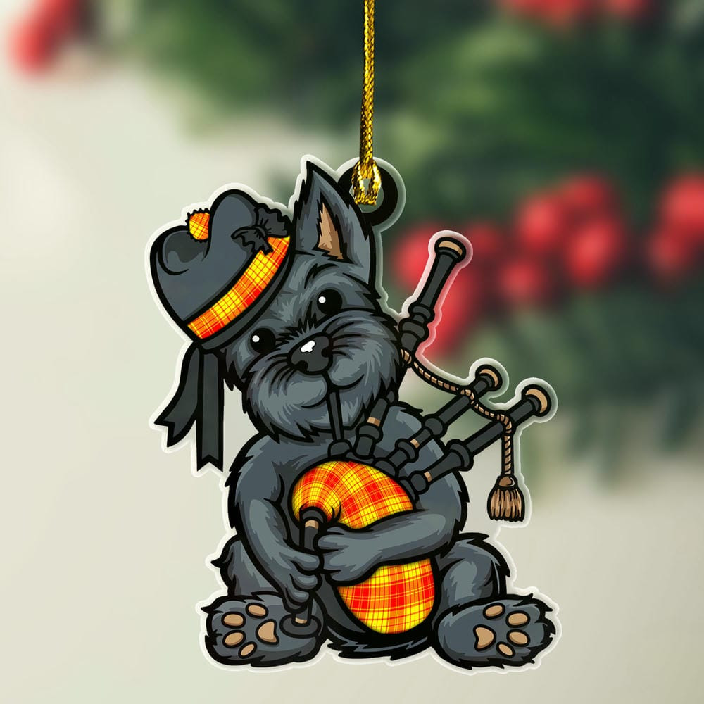 ScotsTee Shop Scottish MacMillan Clan Tartan Ornament ScotsTee Shop Scottish Terrier Plays The Bagpipes