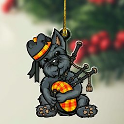 ScotsTee Shop Scottish MacMillan Clan Tartan Ornament ScotsTee Shop Scottish Terrier Plays The Bagpipes