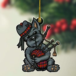ScotsTee Shop Scottish MacPherson Modern Clan Tartan Ornament ScotsTee Shop Scottish Terrier Plays The Bagpipes