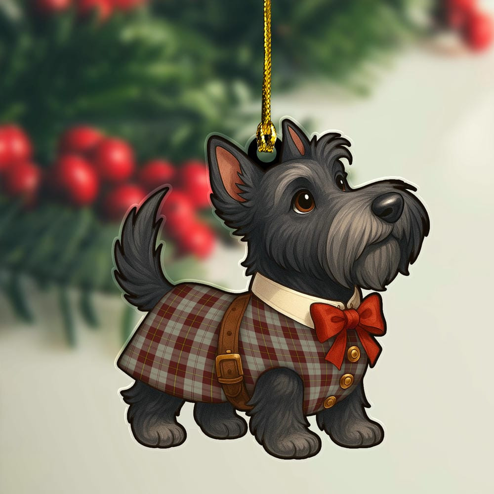 ScotsTee Shop Scottish Cunningham Burgundy Dancers Clan Tartan Ornament Scottie Dog