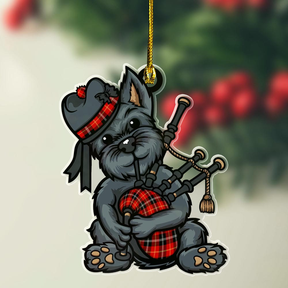 ScotsTee Shop Scottish Marjoribanks Clan Tartan Ornament ScotsTee Shop Scottish Terrier Plays The Bagpipes