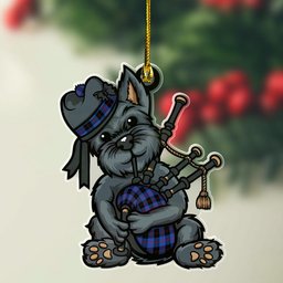 ScotsTee Shop Scottish Angus Modern Clan Tartan Ornament ScotsTee Shop Scottish Terrier Plays The Bagpipes