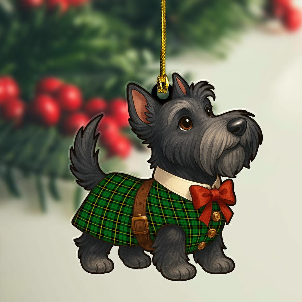 ScotsTee Shop Scottish Wallace Hunting - Green Clan Tartan Ornament Scottie Dog