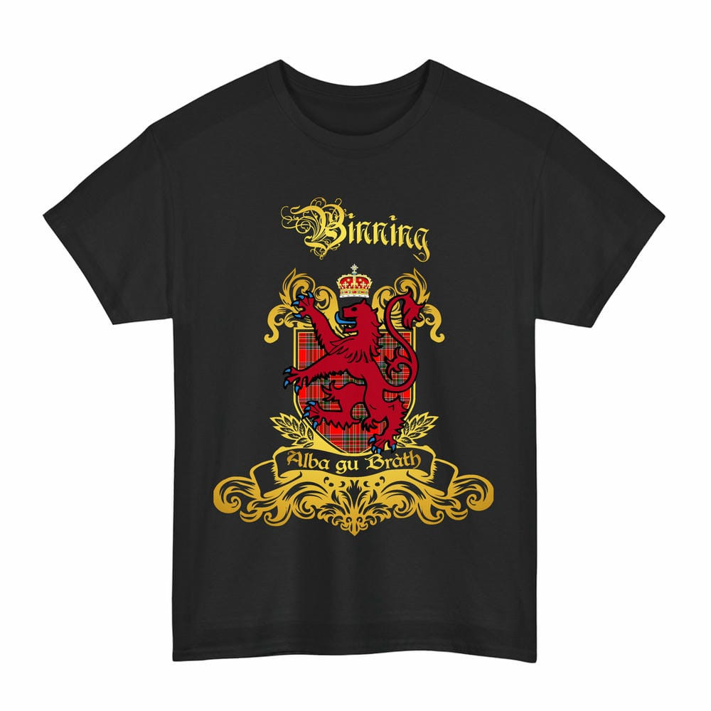 Scottish Binning of Wallifoord Clan Tartan Lion Rampant of Scotland T-Shirt