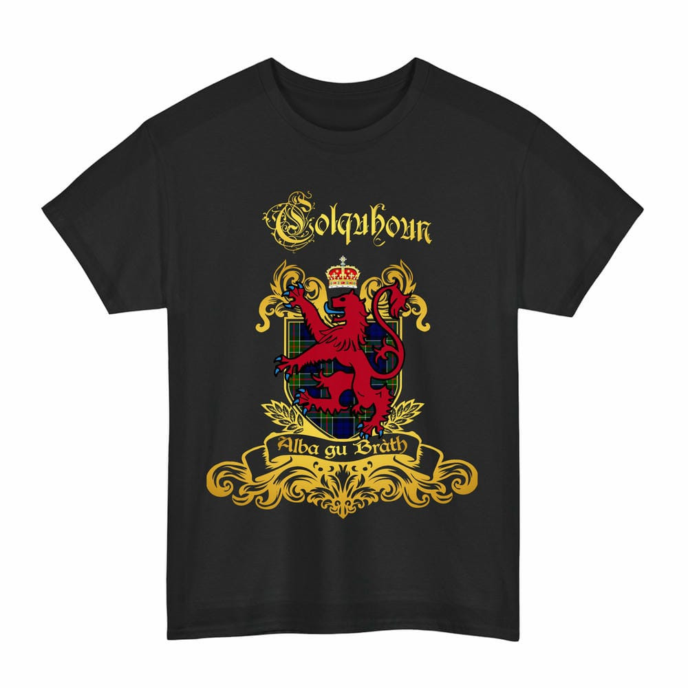 Scottish Colquhoun Clan Tartan Lion Rampant of Scotland T-Shirt