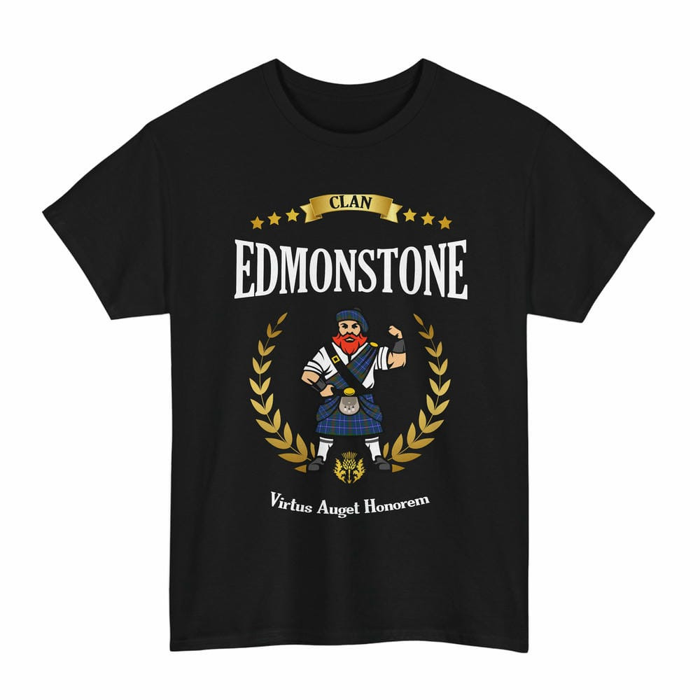 ScotsTee Shop Scottish Edmonstone (of Duntreath) Clan Tartan T-Shirt - Motto Scotsman